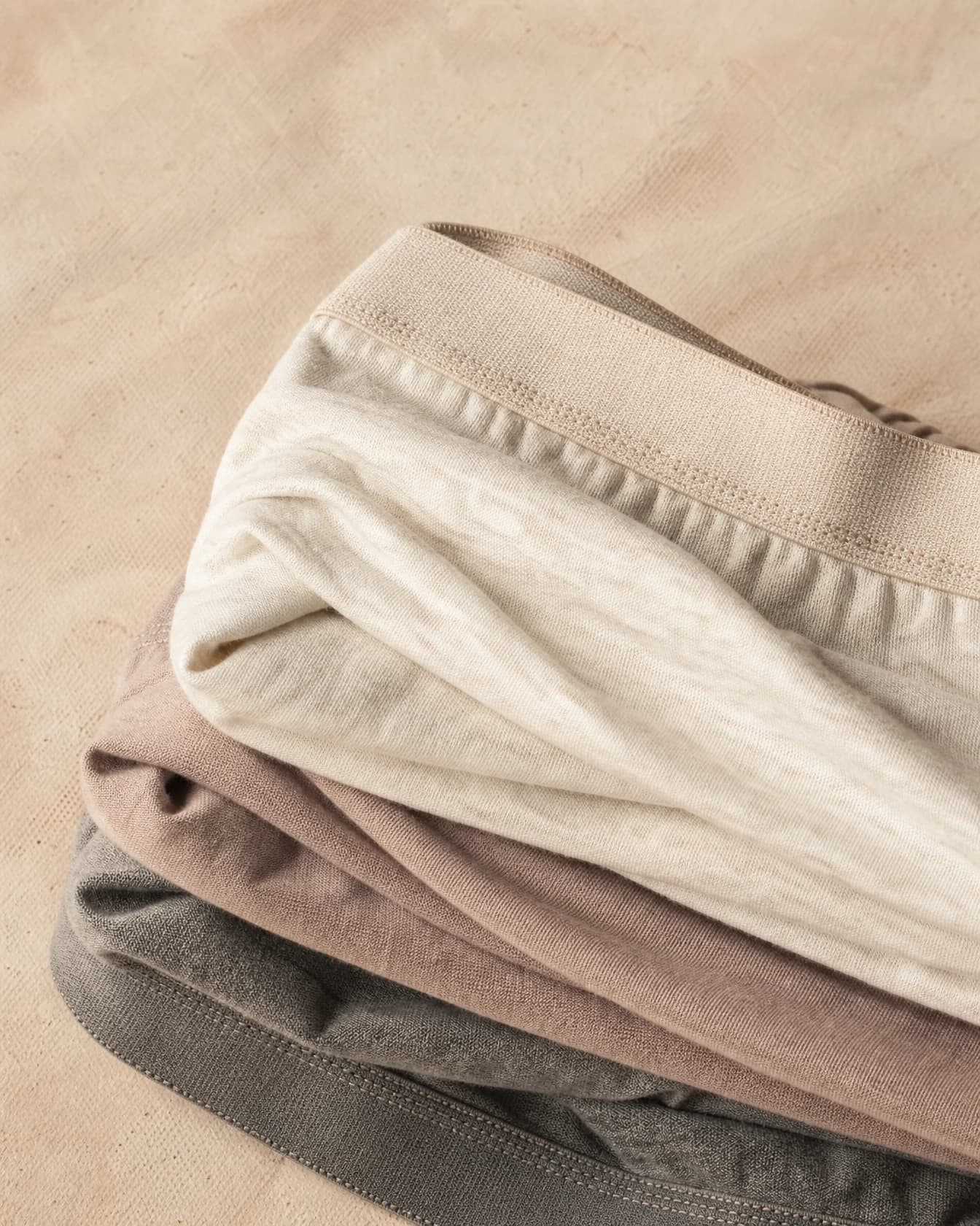 Folded jersey underwear fabric showing an elastic waistband