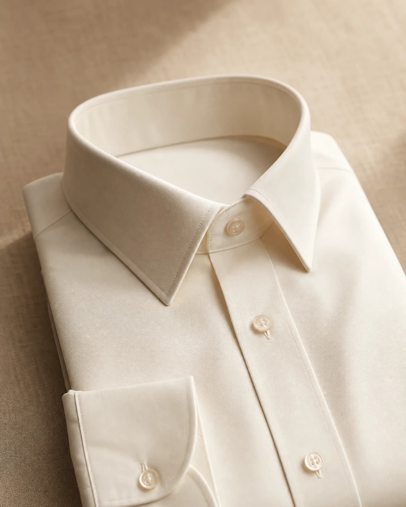 A folded formal dress shirt in crisp poplin fabric